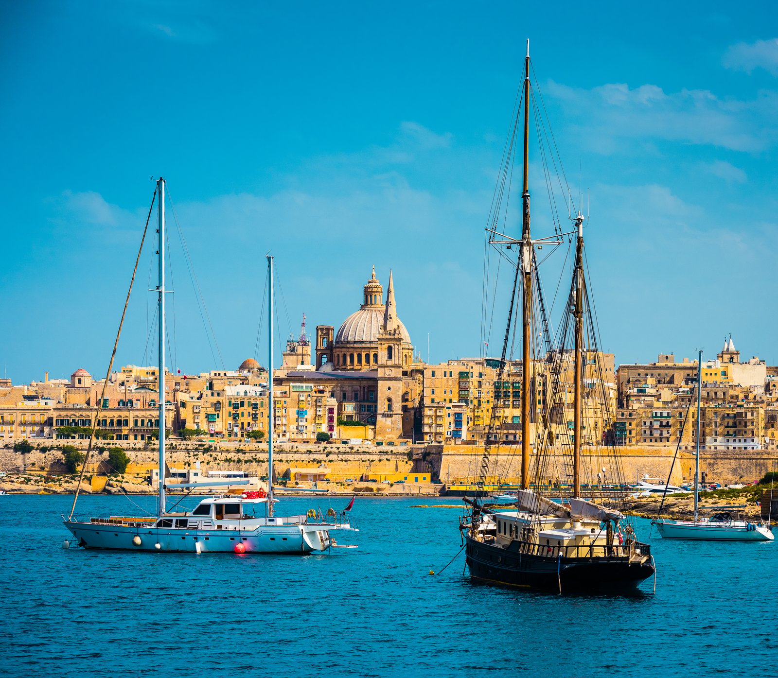 Marsamxett Harbour and Valletta skyline near the University of Malta Msida campus
