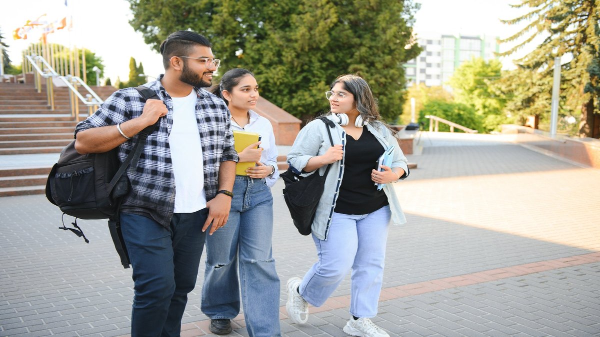 Students walking on a university campus, relevant to Morocco student visa applicants from Bangladesh