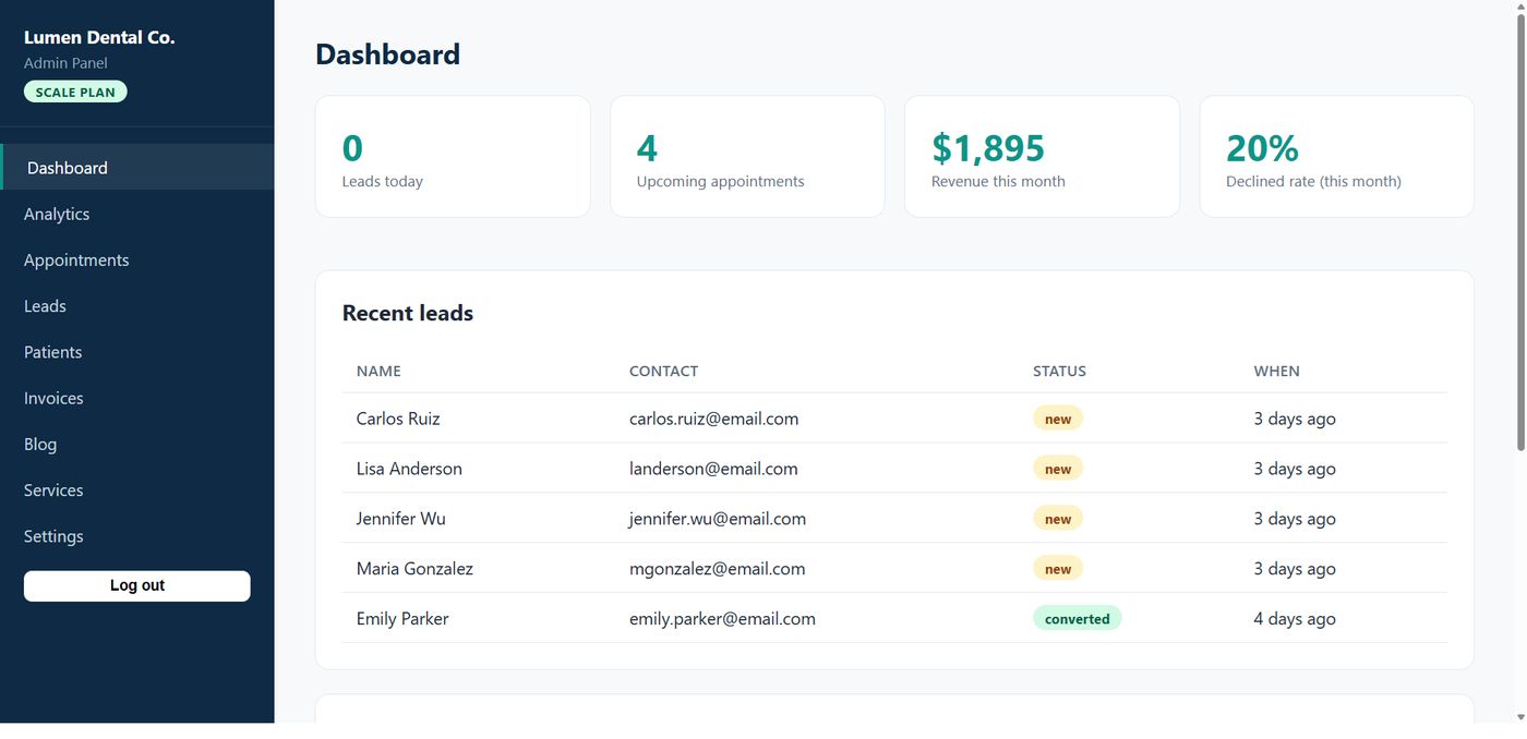 Admin panel screenshot